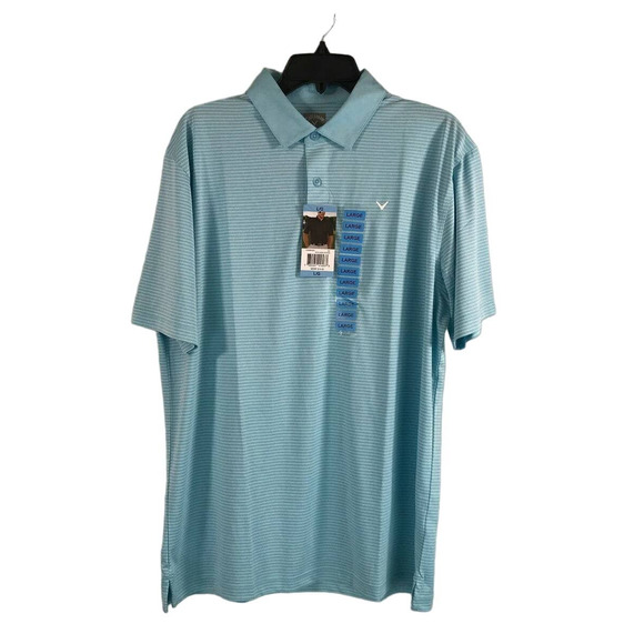 Callaway Short Sleeve Opti Dri Polo Striped Golf Shirt - Men's Size L- Blue